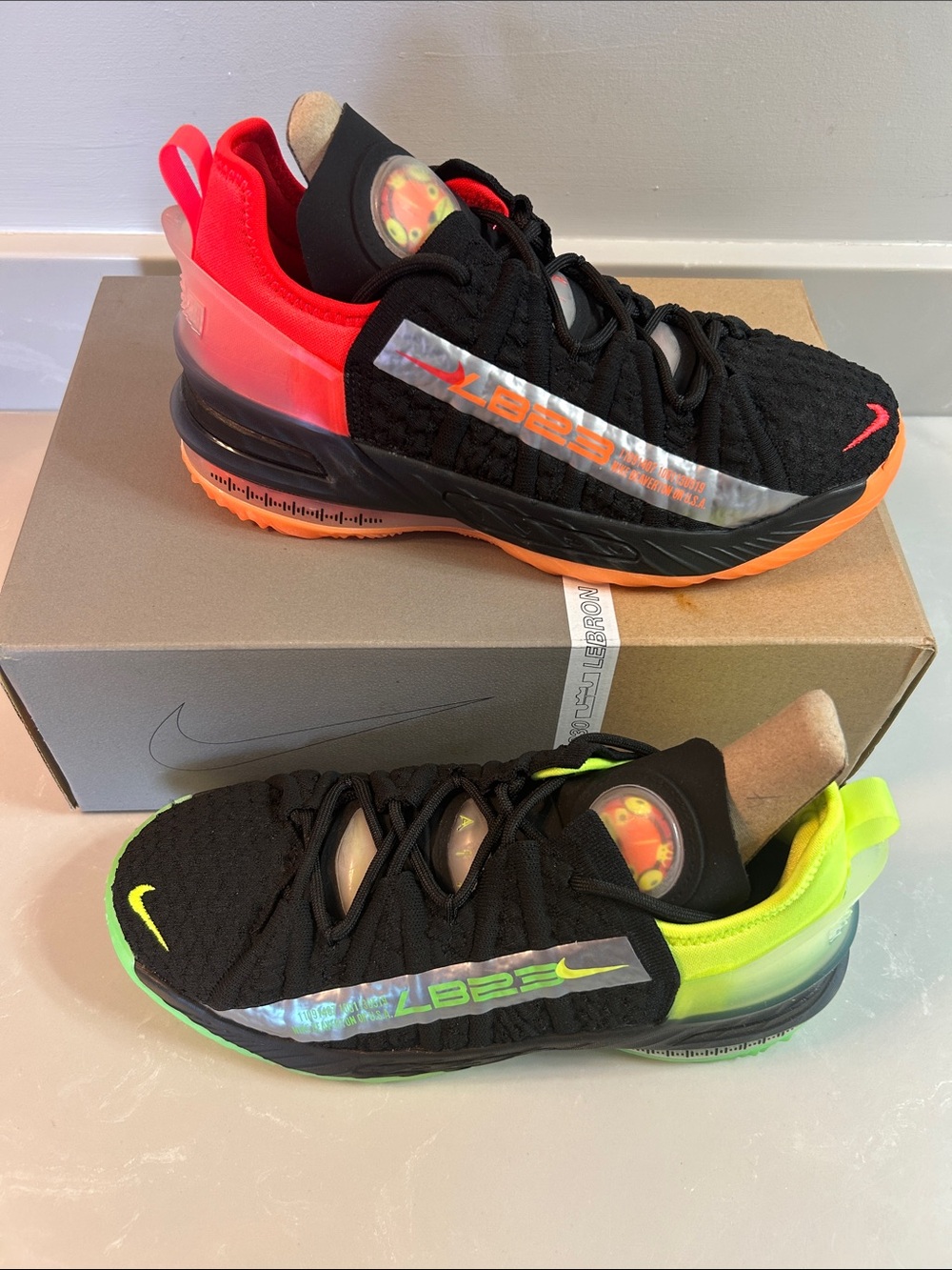 Nike Men's Black LEBRON Athletic Sneakers with Neon Green & Neon Orange Accents